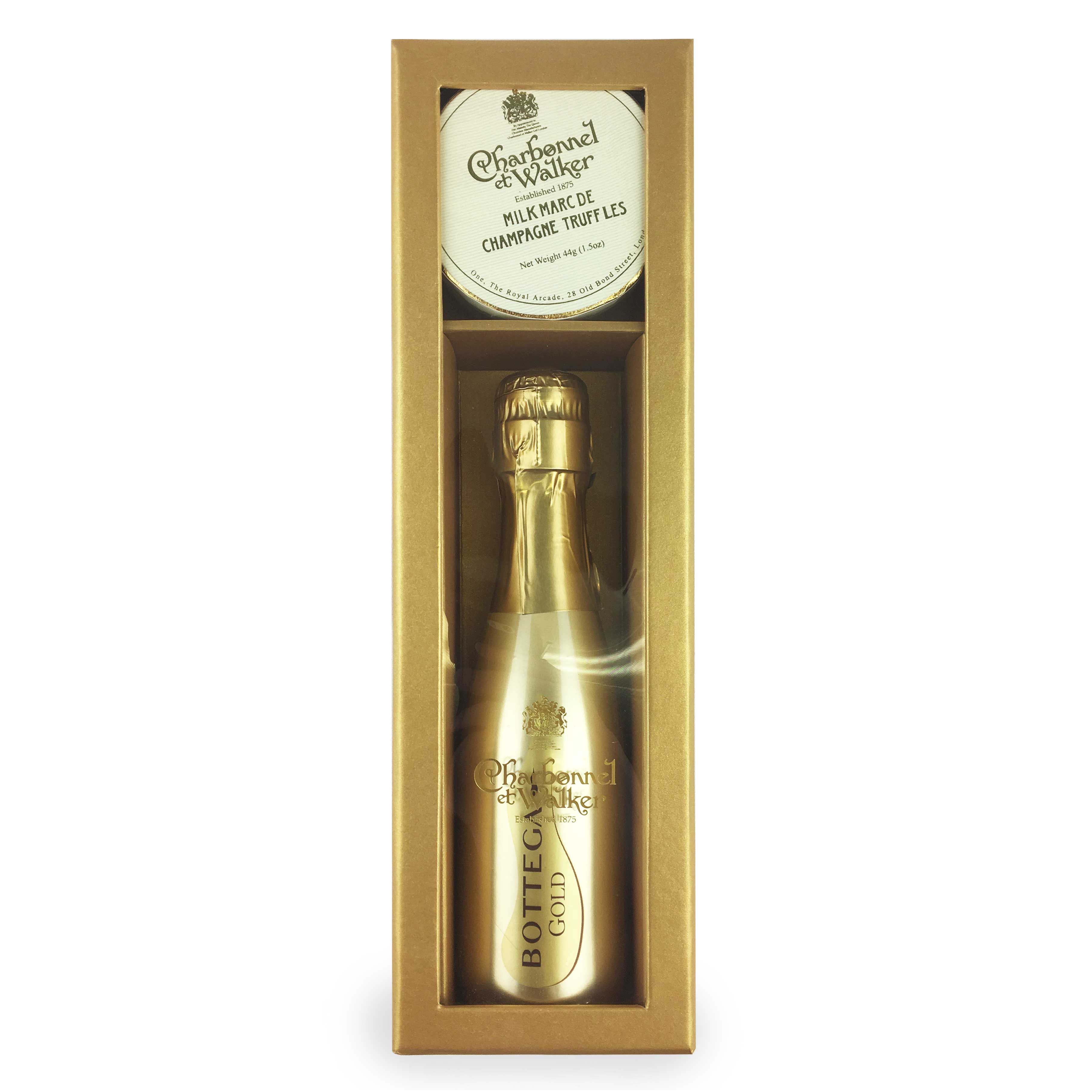 Bottega Gold Prosecco Mini And Charbonnel Truffles Gift Box Set